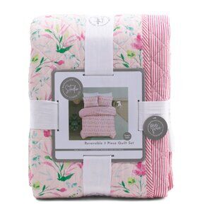 BUNGALOW STUDIO blush Floral Brocade Cotton Quilt Set